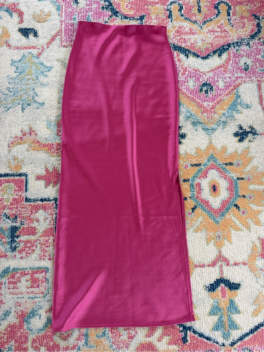 Express Satin Side Slit Maxi Skirt Pink XS - Picture 2 of 5
